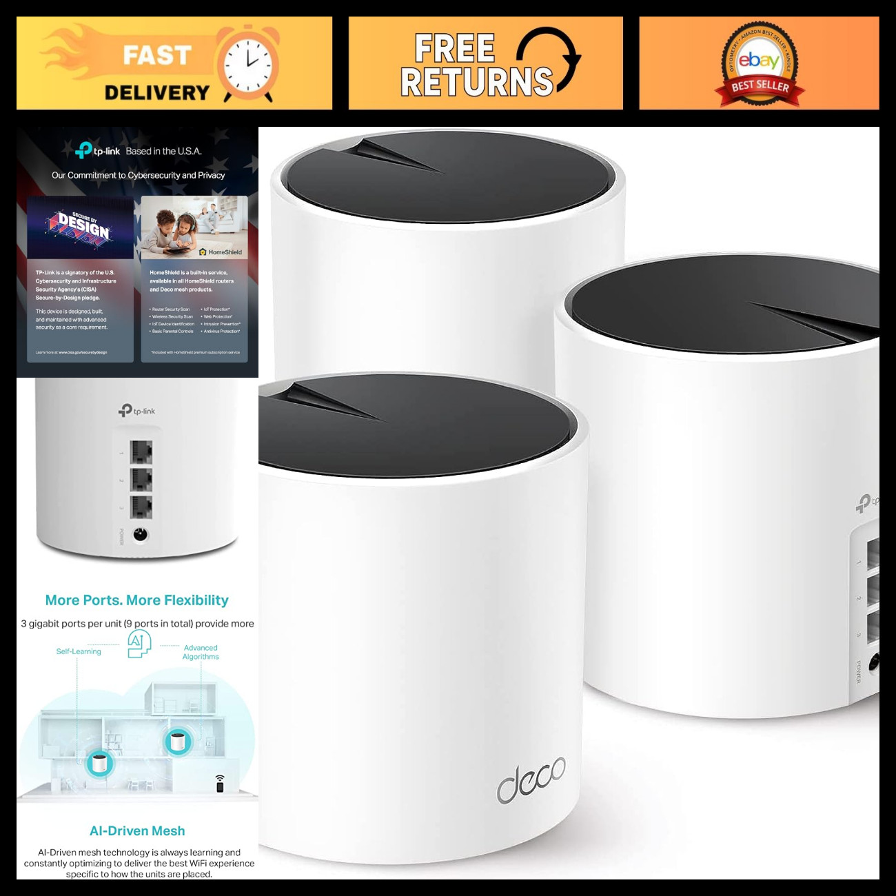 WiFi 6 Mesh System AX3000, Deco X55 (3-Pack) - High-Speed Wireless Coverage