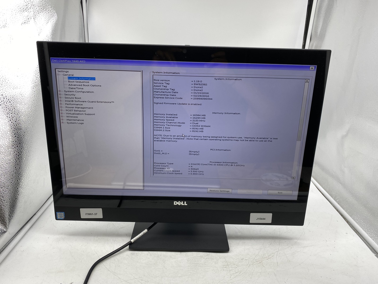 Dell OptiPlex 7440 Aio Intel Core i5 6500 3.2GHz 16GB RAM 500GB SATA