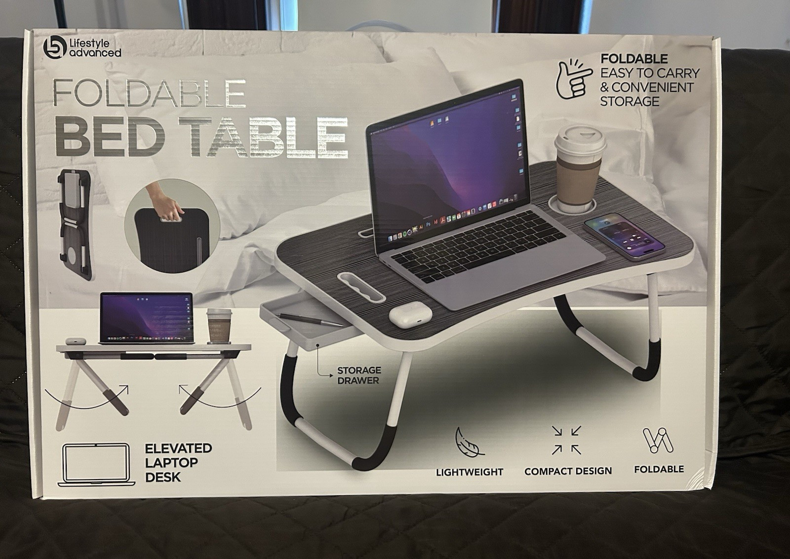 Lifestyle Advanced Foldable Elevated Laptop Lap Desk with Storage Drawer