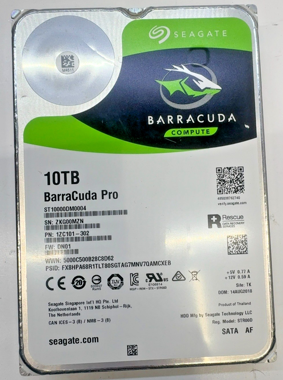 Seagate BarraCuda Pro 10TB ST10000DM0004 3.5" SATA III 7200RPM 256MB HDD T8E11