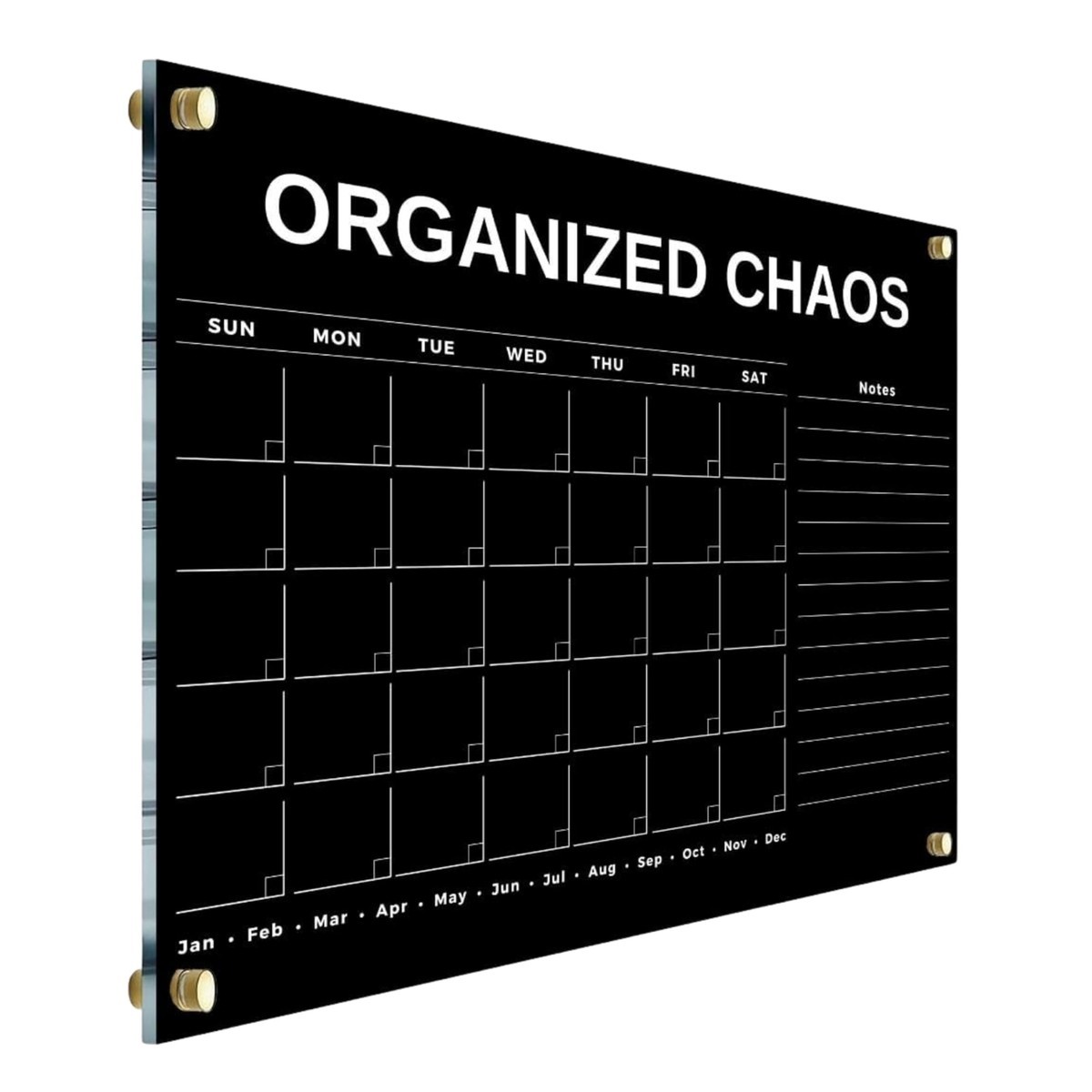 Black Family Name Acrylic Wall Calendar 2026 Horizontal Monthly Weekly