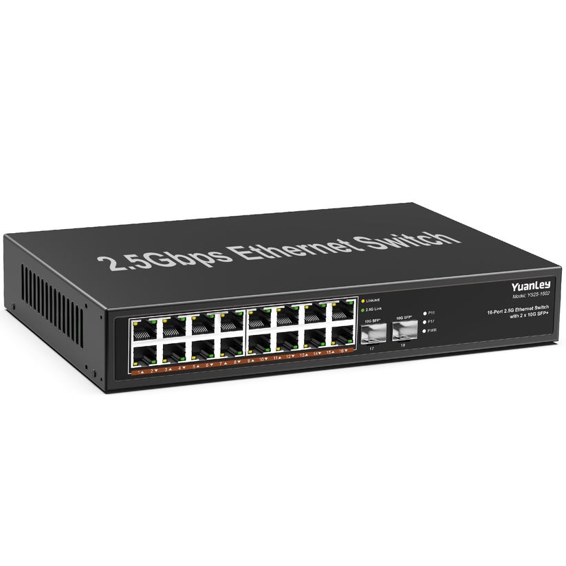 YuanLey 18 Port 2.5G Umanaged Ethernet Switch, 16 x 2.5Gb Ports , 2 x 10G SFP+