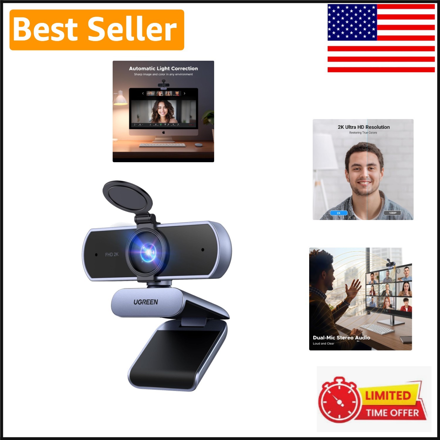 Professional 2K Webcam with Integrated Microphone - High Sensitivity & Easy Use