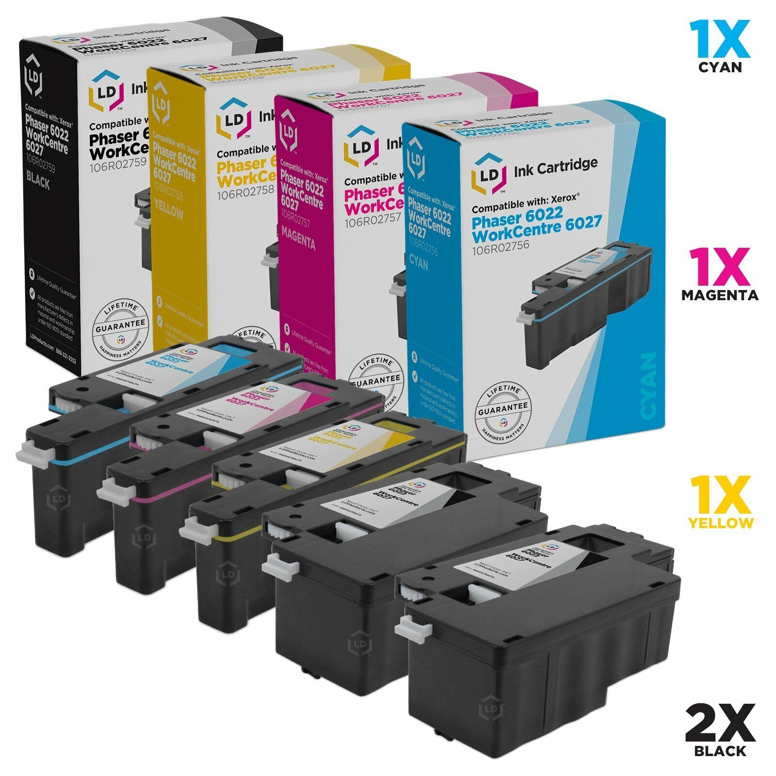 LD Compatible Xerox Set of 5 Laser Toner Cartridges Phase 6022 106R02759