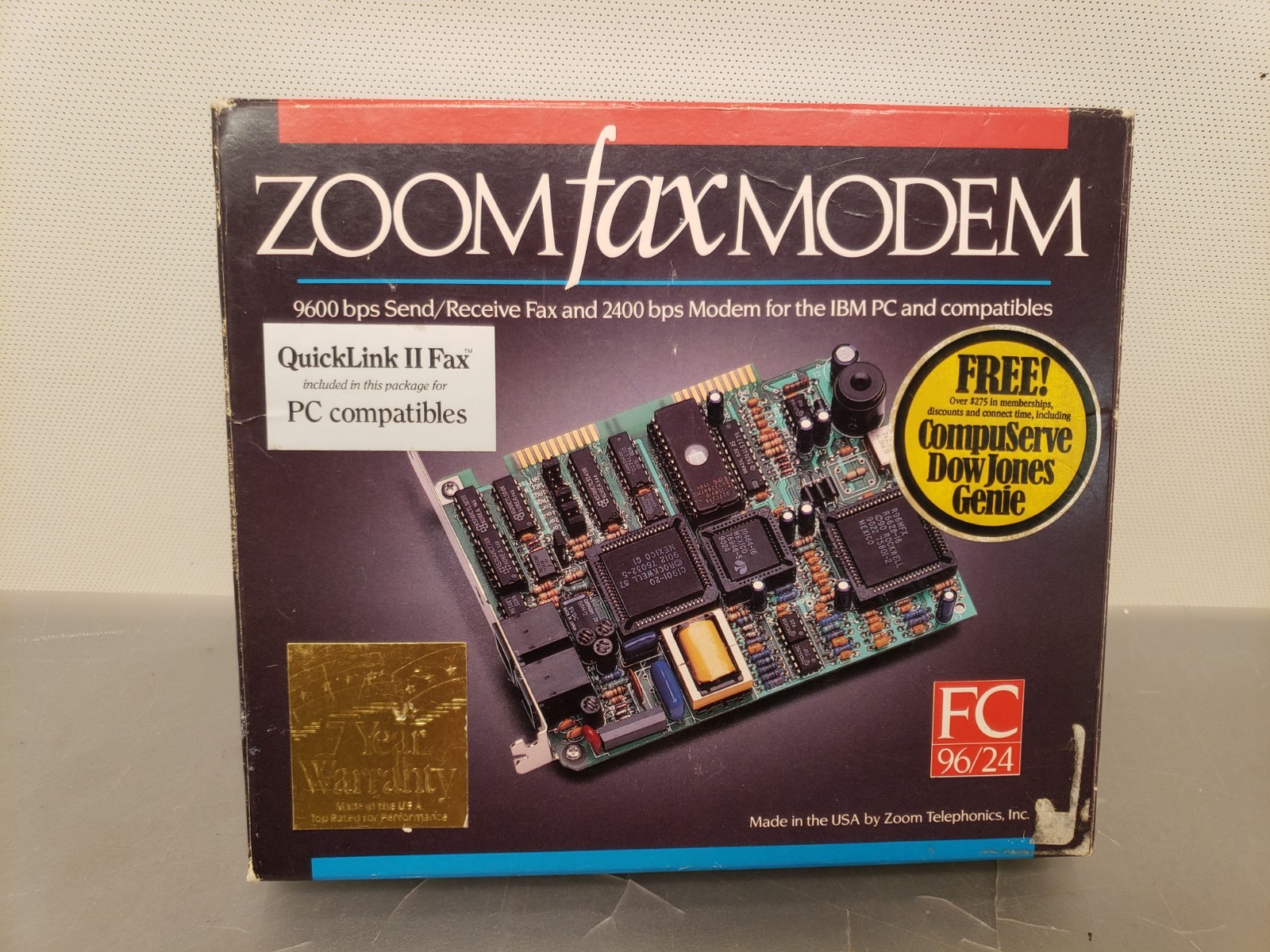 NOS Vintage Zoom 8bit ISA 9600 2400 Modem Card AT IBM PC FC 96/24 Complete Box