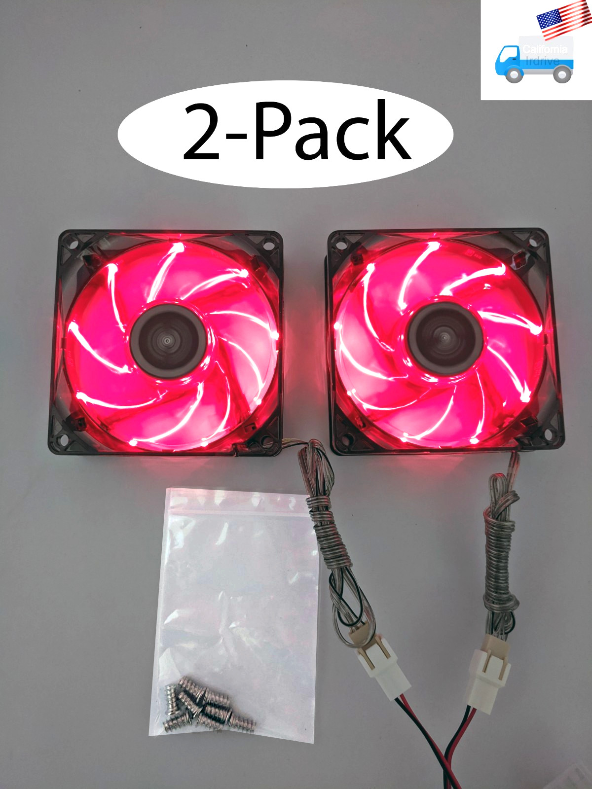 2-pack: NEW Enermax Twister 80mm x 25mm RED LED 3-pin PC Case Cooling Fan Cooler