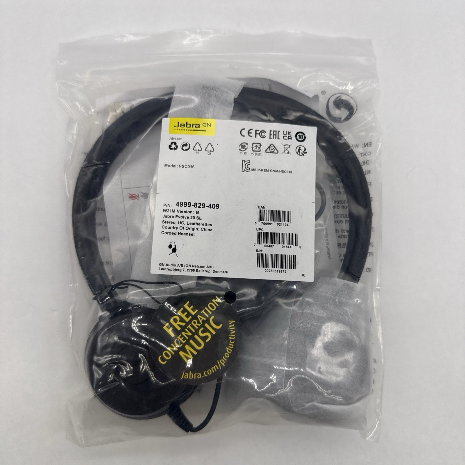 Jabra HSC016 4999-829-409 Evolve 20 SE UC Stereo Corded headset