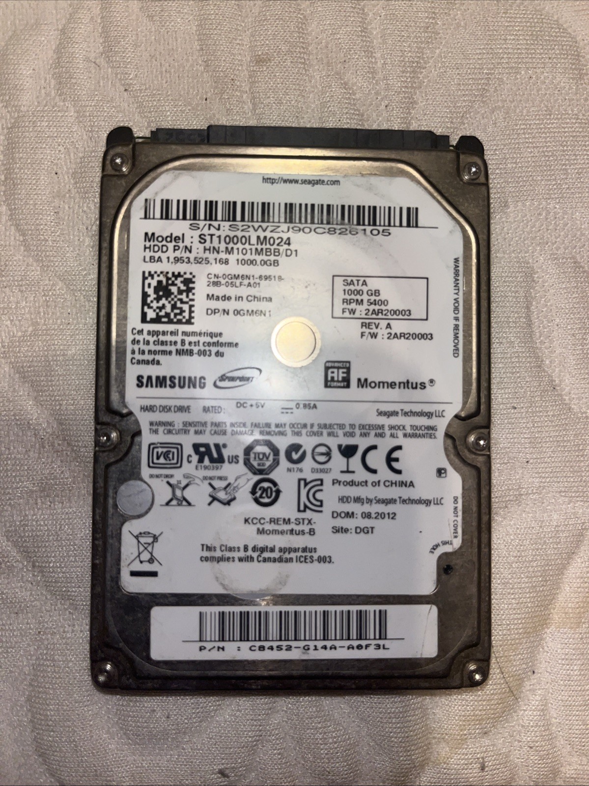 Seagate Momentus ST1000LM024 1000GB 5.4k SATA 2.5" Hard Drive