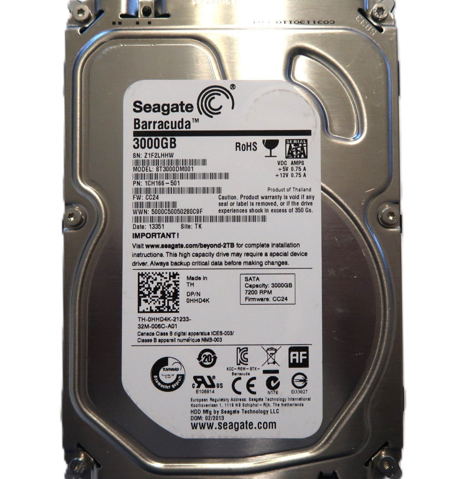 ST3000DM001 1CH166-501 CC24 TK Thailand (Z1F2) 3000gb 3.5" Sata HDD 02/2013