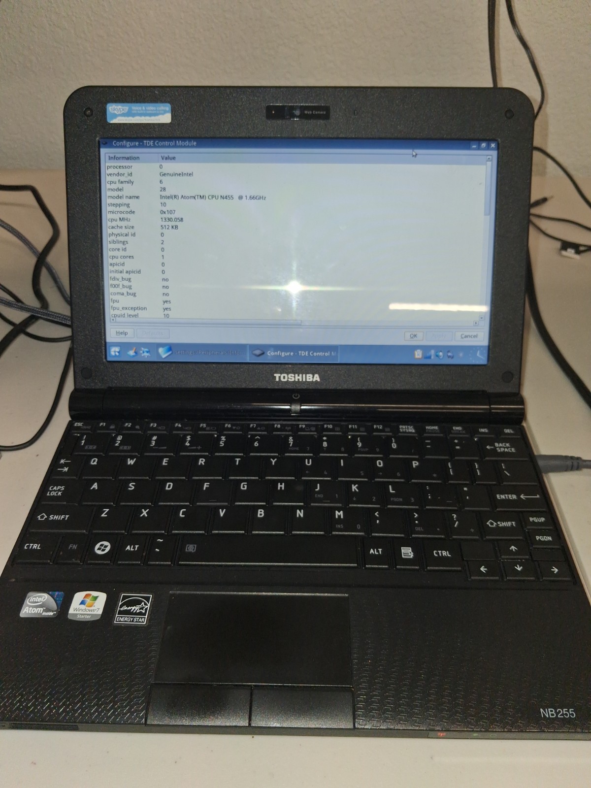 Toshiba NB255-N250 Intel Atom CPU N455 1.66GHz 1GB - Read Desc - NO OS