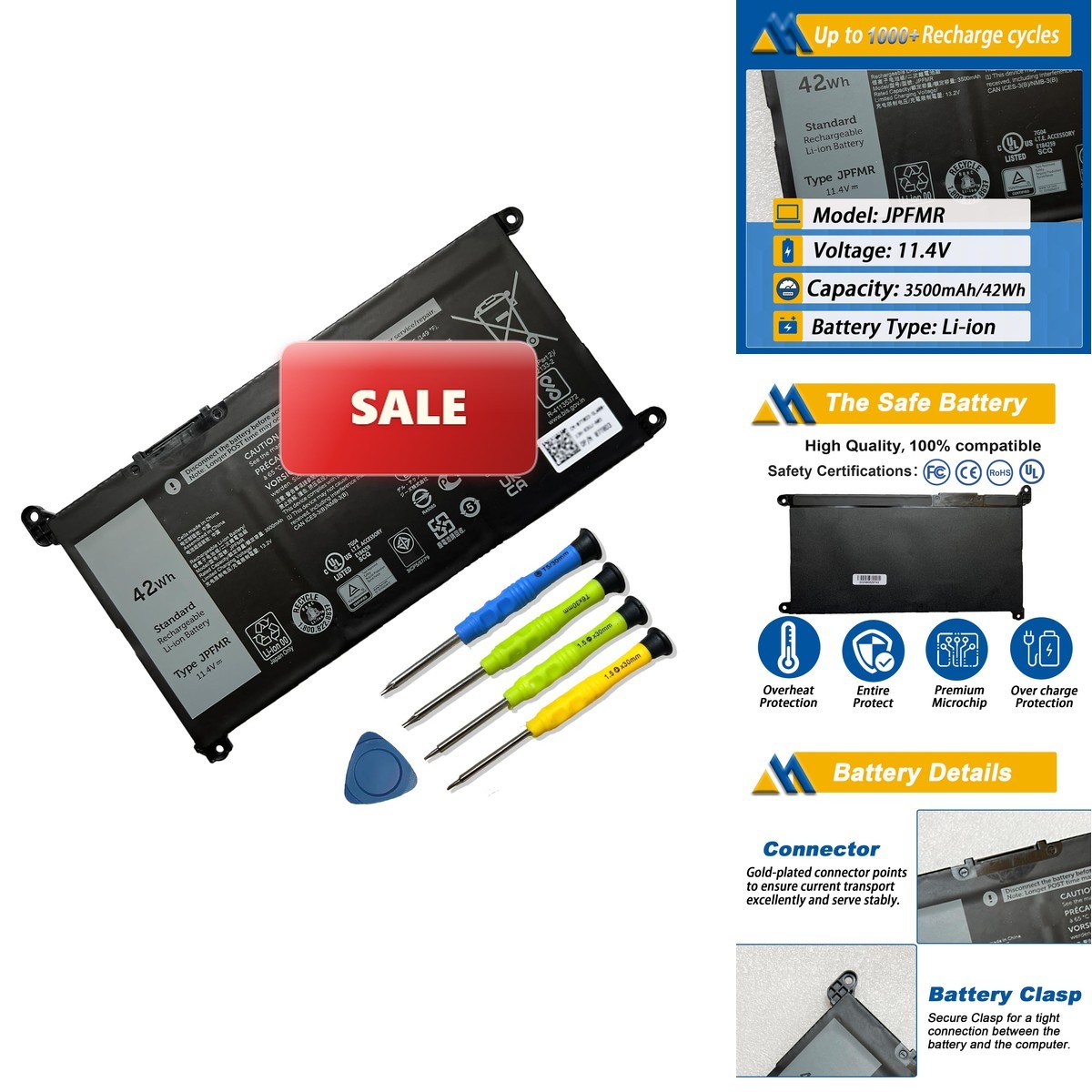 Mobik 42Wh JPFMR Laptop Battery Replacement Dell Chromebook 3100 3400 2-in-1