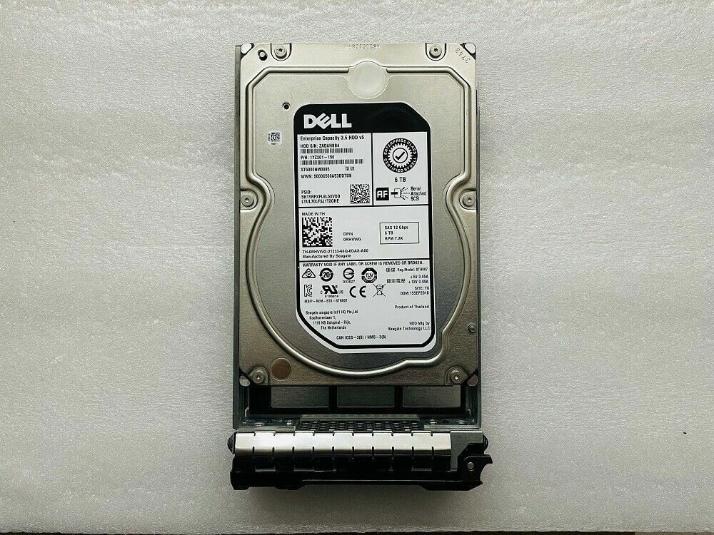 DELL ST6000NM0095 RHVWG 0RHVWG 3.5" 6TB 7.2K 12GBPS 512E SAS HardDrive W Tray
