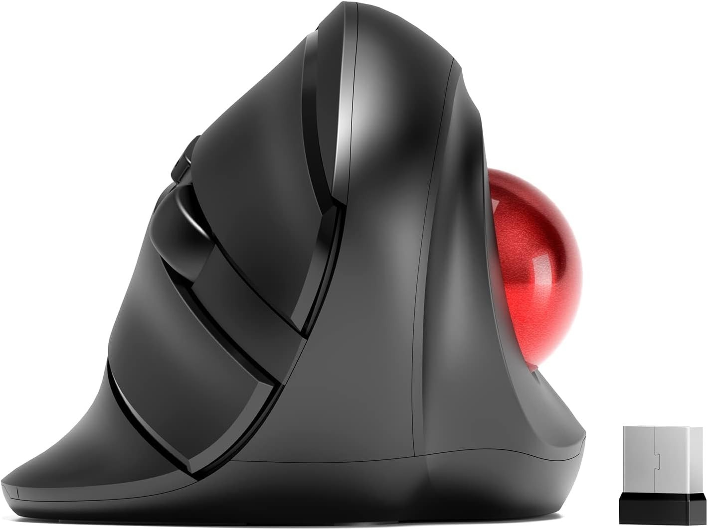 Black Wireless Trackball Mouse Ergonomic Vertical Rollerball Thumb Control