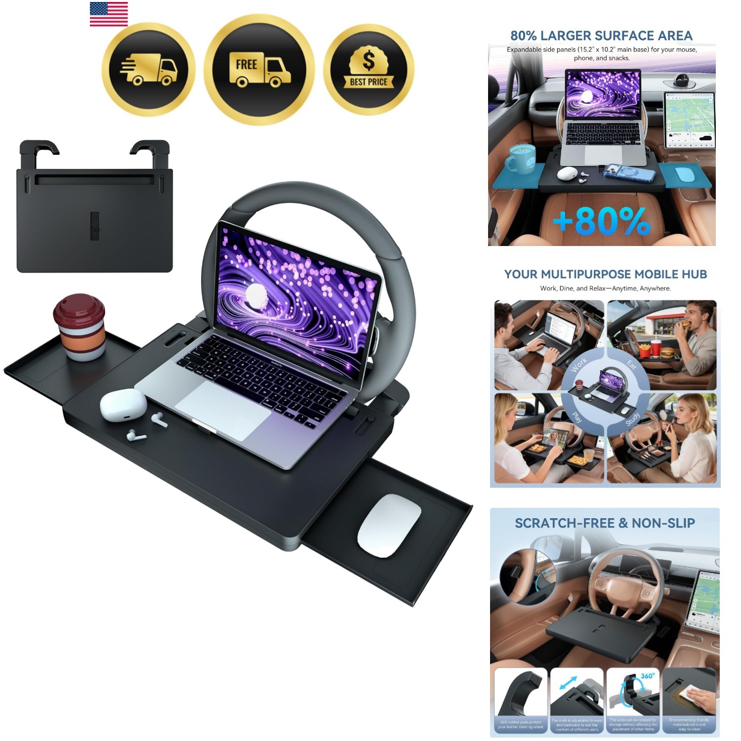 Extendable , Adjustable Car Laptop Desk Table