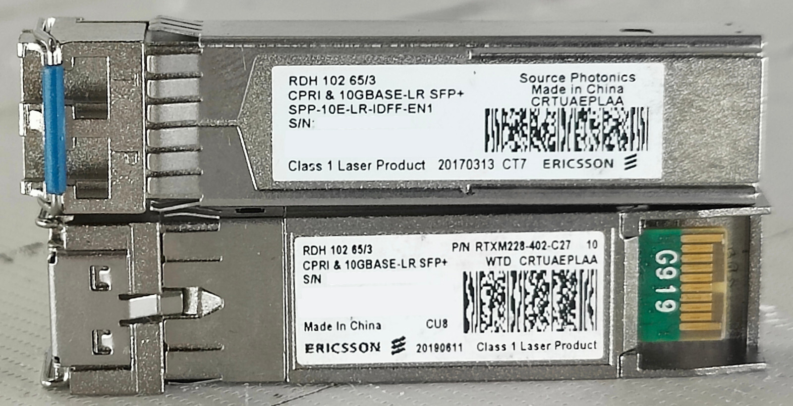 Lot of 2 Ericsson/Delta RDH 102 65/3 WTD CPRI 10GBase-LR CRTUAEPLAA Transceiver