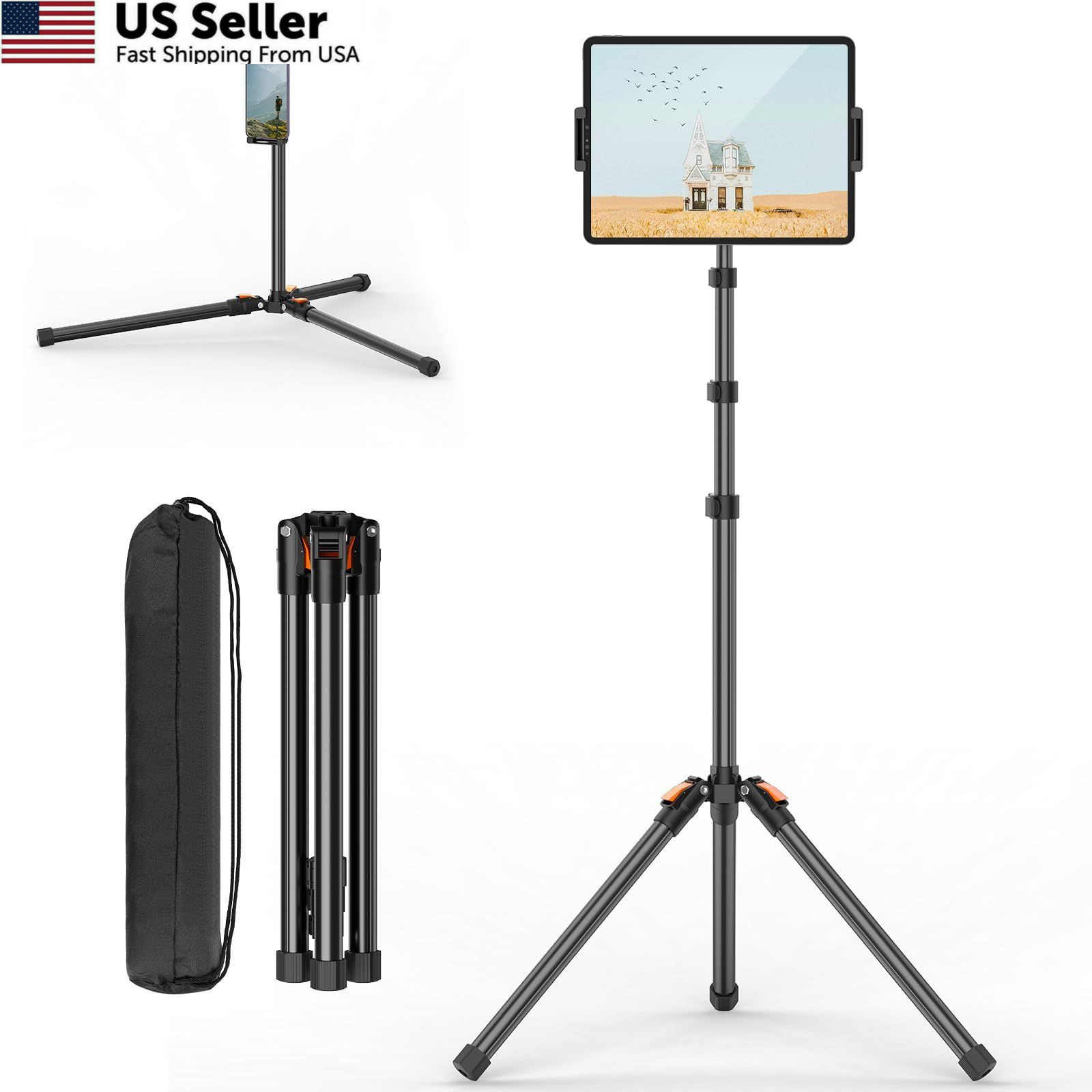 XXZU 72in Tablet Floor Stand Tripod,Tablet 72 inches, Black-orange