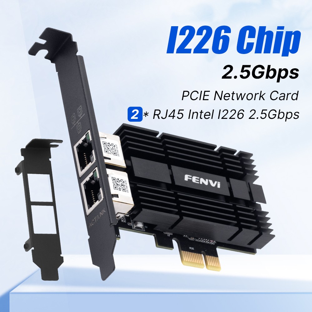 FENVI Intel I226 PCIe x1 2.5Gbps Dual Port RJ45 Ethernet Card Adapter Desktop PC