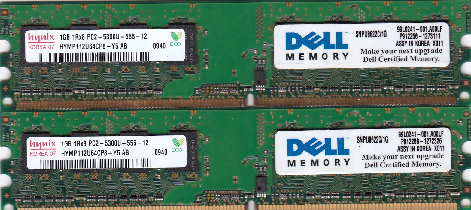 2GB 2x1GB PC2 5300 DDR2-667 HYNIX HYMP112U64CP8-Y5 AB Dell SNPU8622C/1G Ram Kit