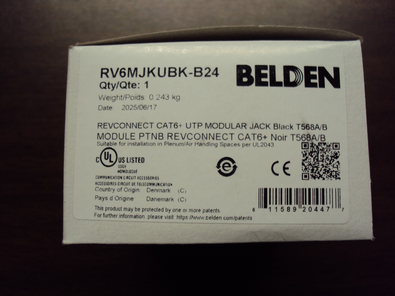 Belden Category 6+ REVConnect Modular Jack T568 A/B UTP Black - New Box of 24