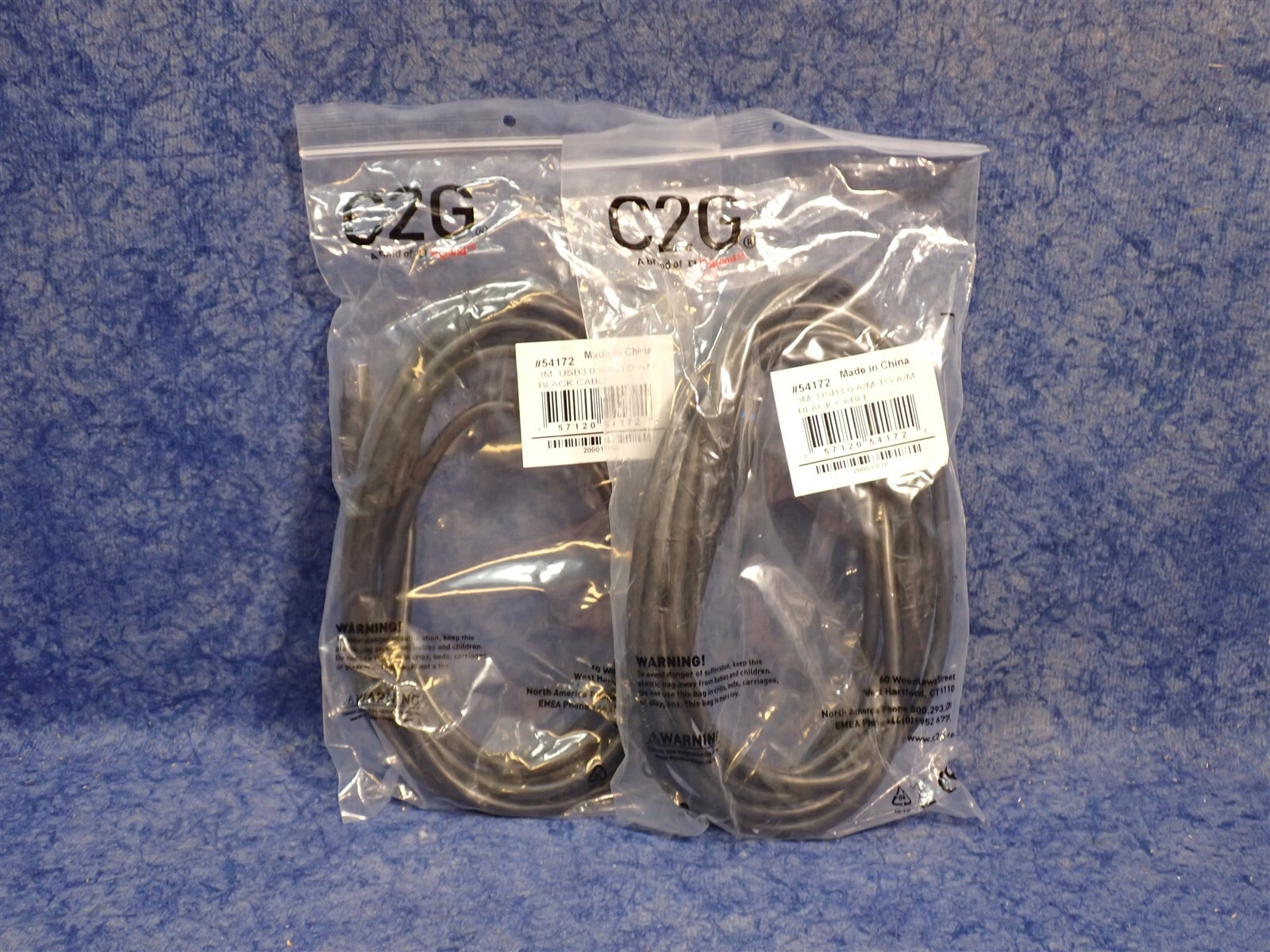 NEW C2G Lot of 2 54172 9.8ft (3m) USB 3.0 A Male to A Male Cable (EC3)