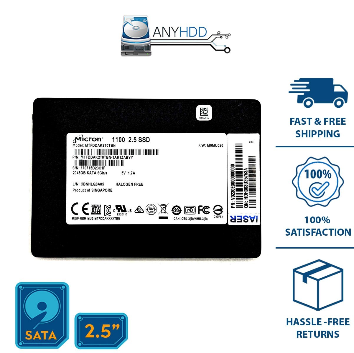 Micron 2TB SATA SSD MTFDDAK2T0TBN - 1100 - 2.5" 6Gb/s - MTFDDAK2T0TBN-1AR1ZABYY