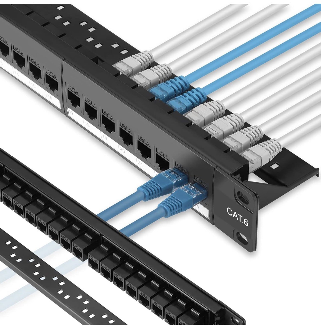 Rapink Patch Panel 24 Port Cat6A with Inline Keystone 10G Support, Coupler Patch