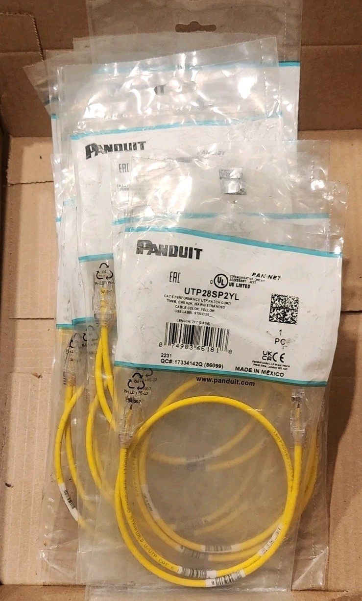 Lot of 17 Panduit UTP28SP2YL Cat6 Performance UTP Patch Cord 2FT 28AWG Yellow