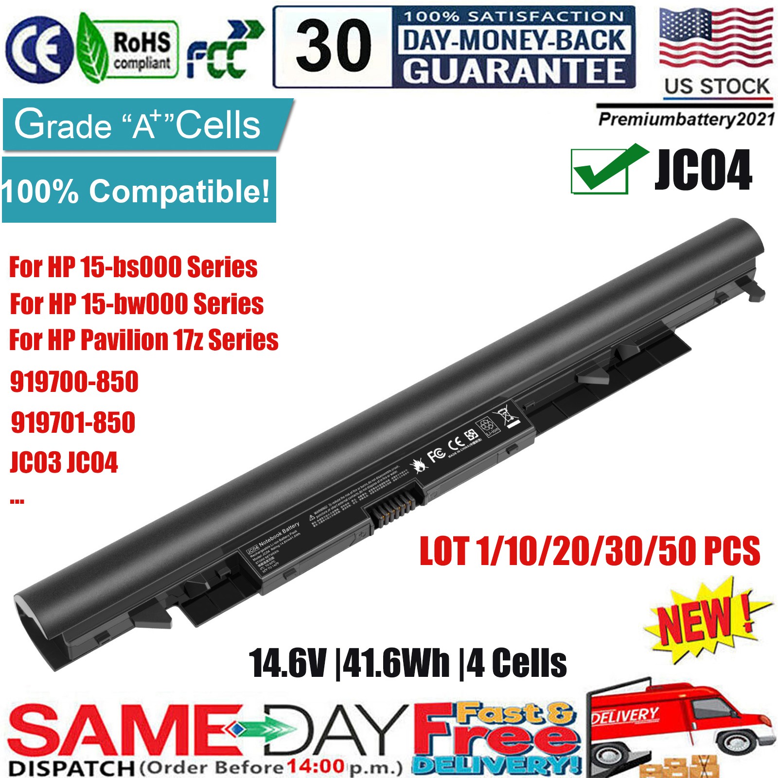 ✅LOT JC03 JC04 Battery for HP 15-bs000 15-bw 919700-850 919701-850 HSTNN-PB6Y US
