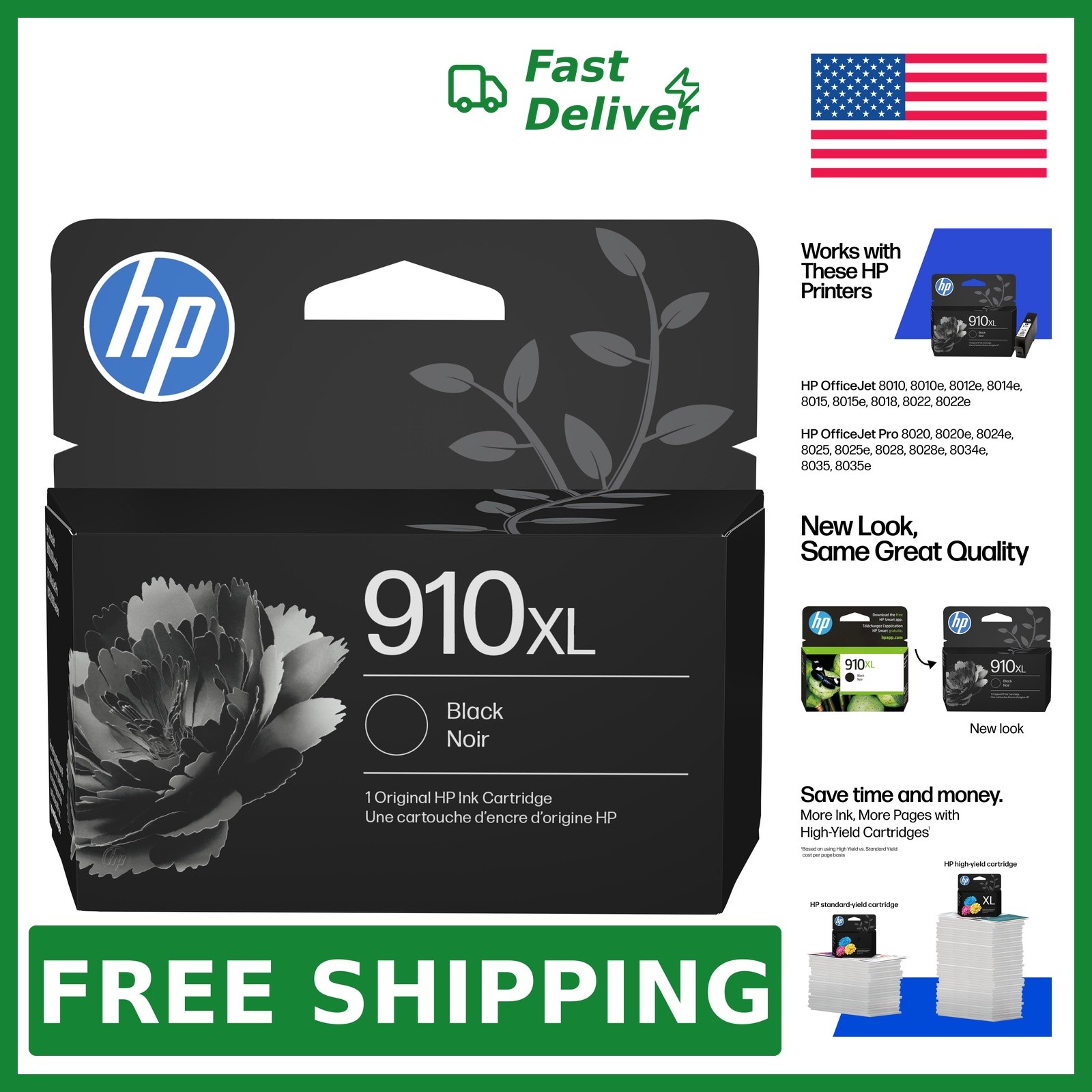 HP 910XL Black High-Yield Ink Cartridge, 1 Pack Black XL