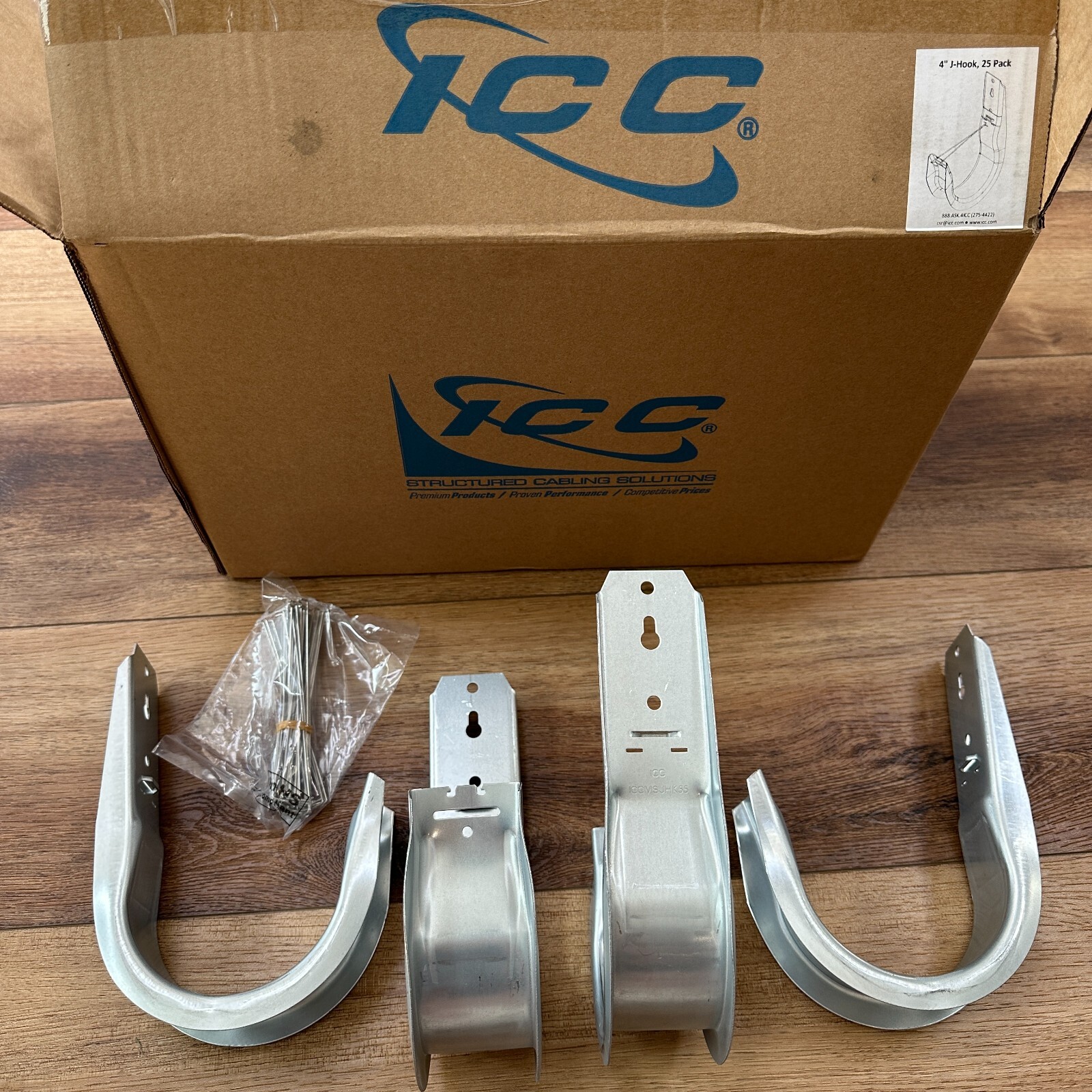 Icc ICCMSJHK55 4 Pack J-hook 4" Wall Mount J Hook w Retainer Clip Galvanized St