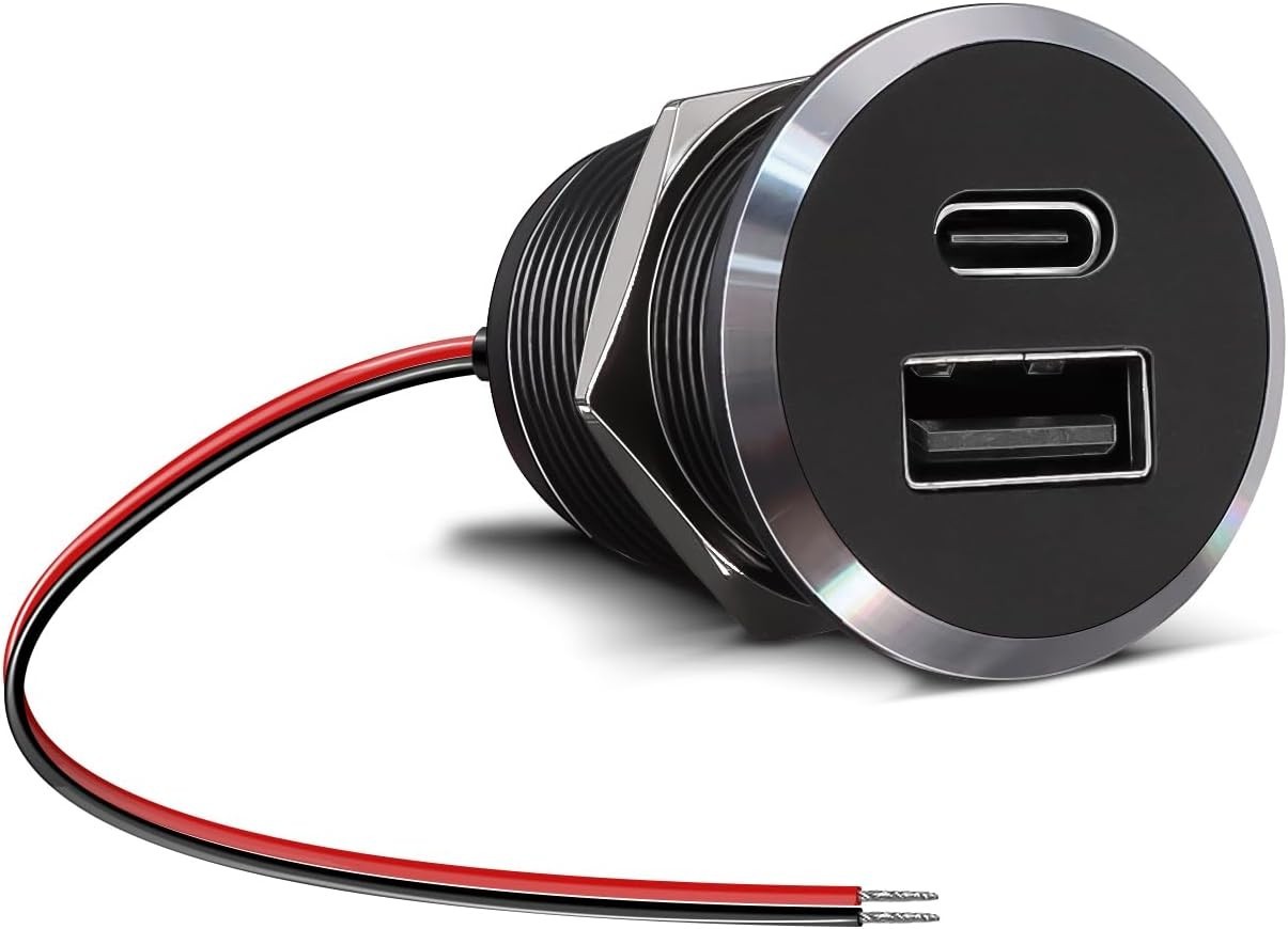 12V USB Outlet All-Aluminum QC 3.0 USB-A & USB-C PD3.0 Dual High-Speed Charger