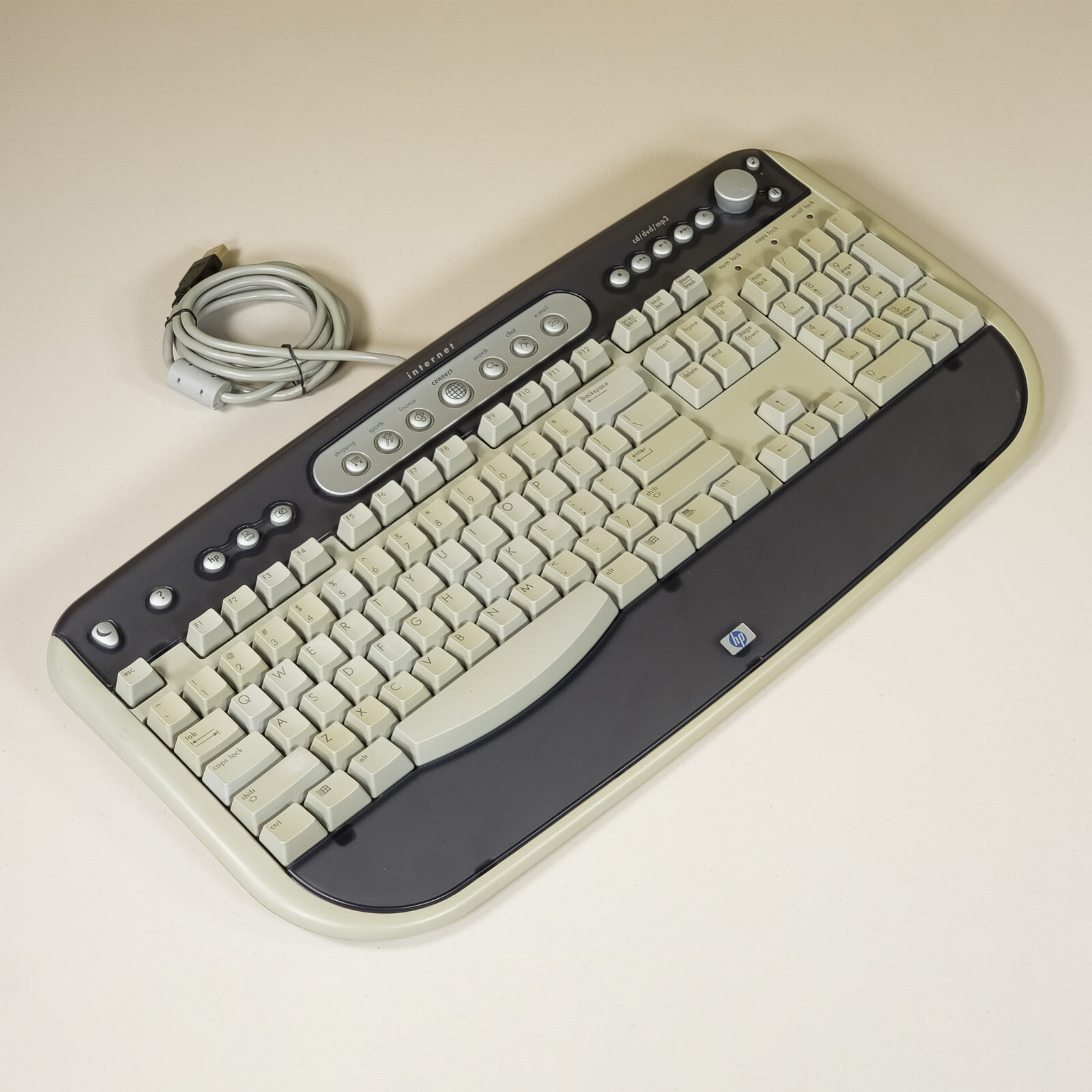 HP 5185-2027 Keyboard 5308 USB Multimedia Gray Blue Retro Vintage Cleaned Tested