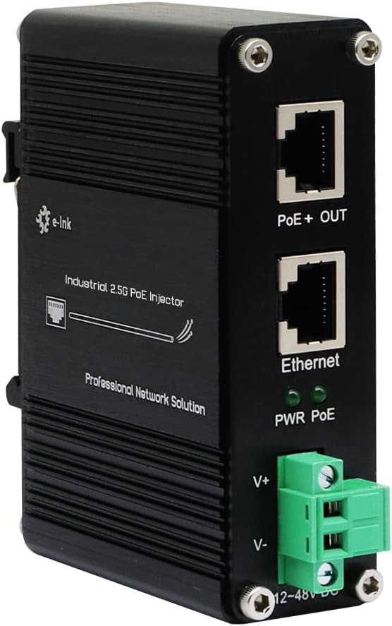 E-link Hardened Industrial 2.5G PoE+ Injector, 12~48V Input PoE+ Adapter, IEEE80