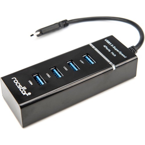 Rocstor Premium Slim Portable 4 Port Hub - USB-C to 4x USB-A Slim Hub - USB 3.0