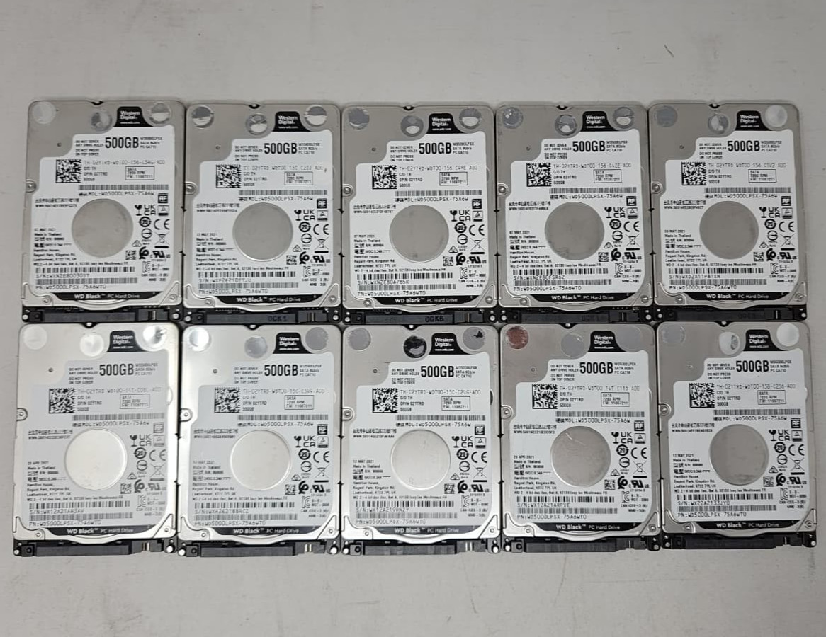 (Lot of 10) Western Digital WD Black WD5000 500 GB SATA III 2.5 in Laptop Drives