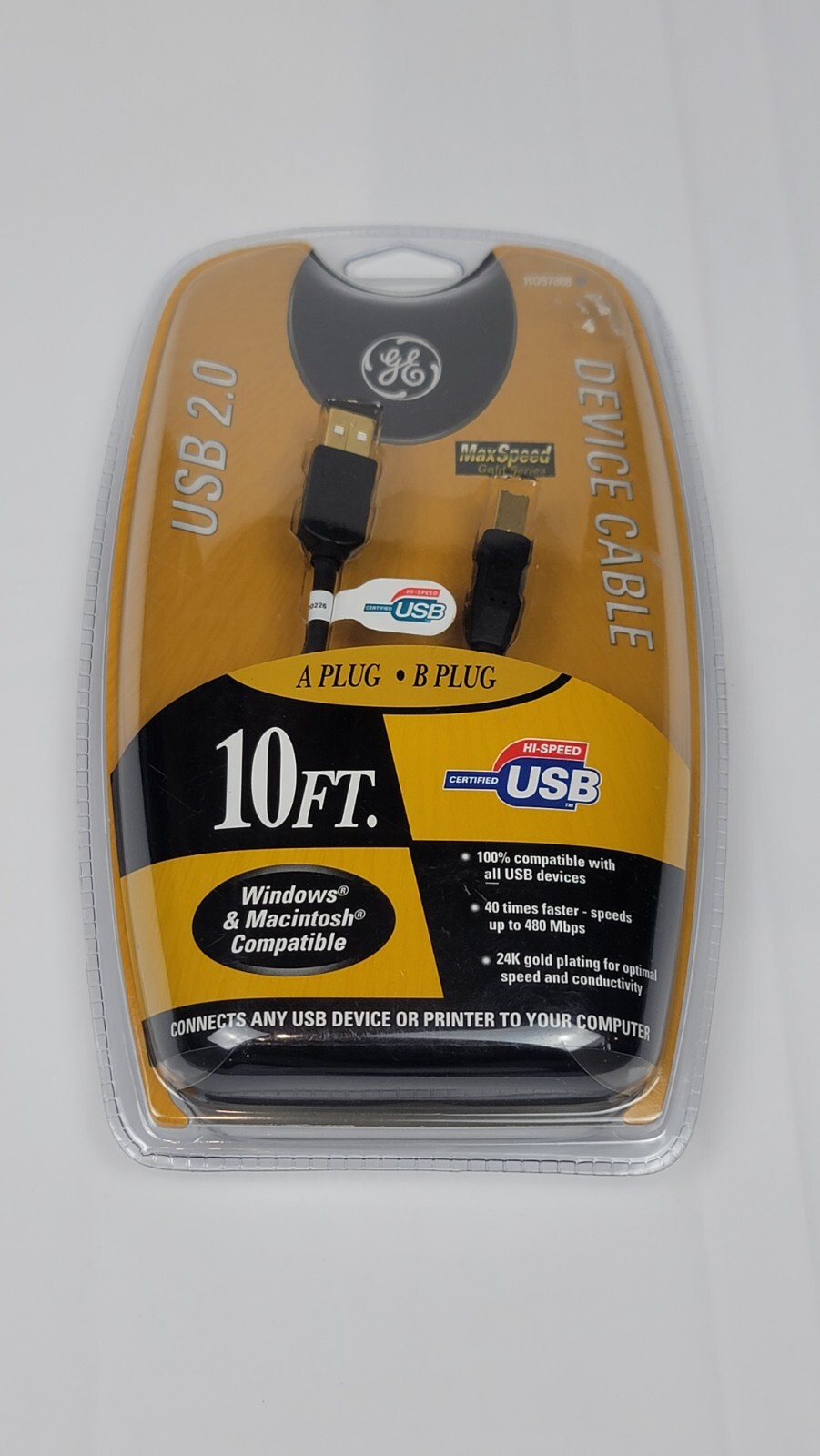 GE USB A Plug B  device cable 2.0 max speed gold series 10 foot cord High Speed