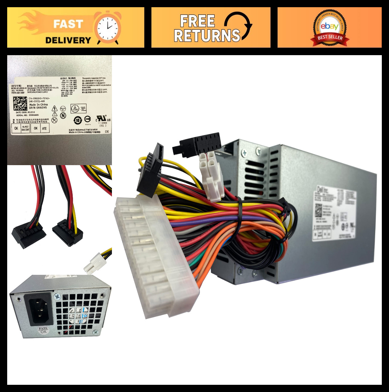 220W Power Supply Replacement for Dell Inspiron Vostro Gateway Aspire Acer eMach