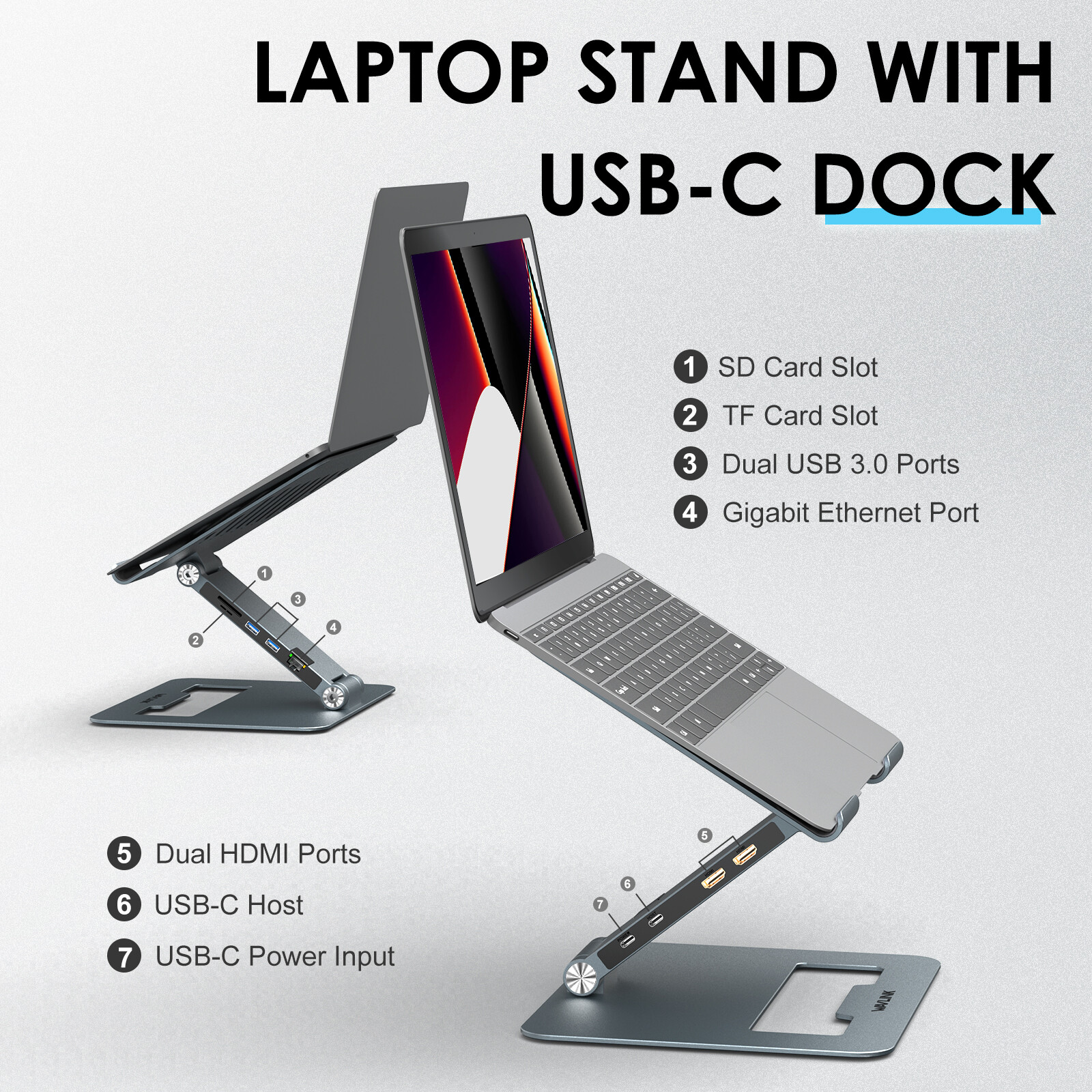 9-in-1 USB C 85W PD Charging Docking Station Dual 4K with Adjustable Stand
