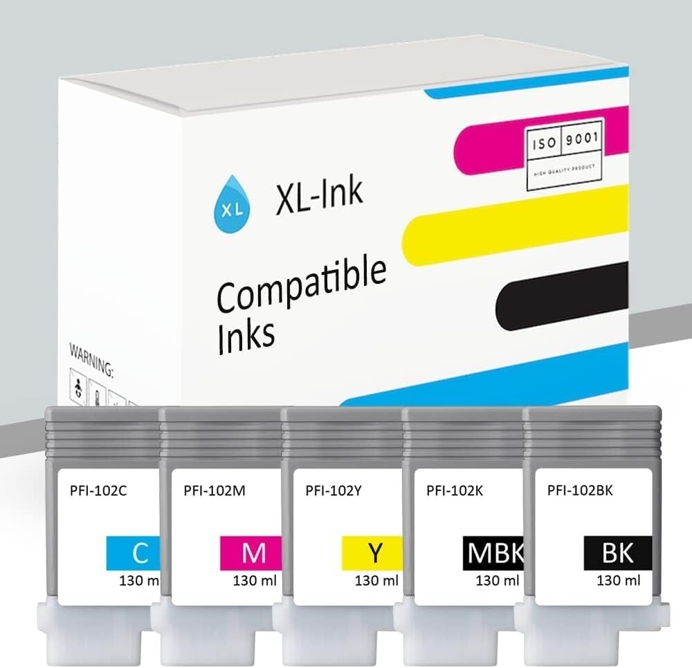 PFI-102 Ink Tank Cartridges Compatible PFI102 for IPF500 IPF510 IPF600 (5 Pack)
