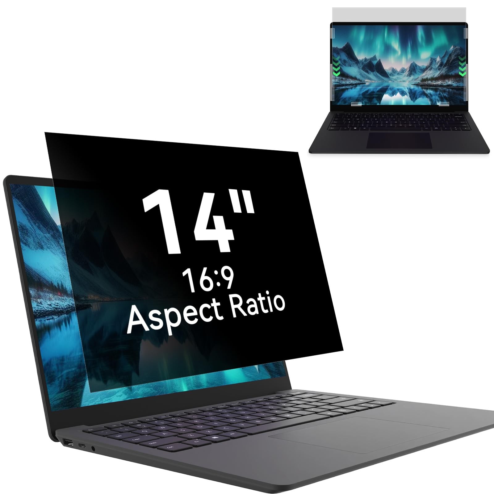 Laptop Privacy Non-Magnetic 14" 16:9 Aspect, Black monitor privacy screen
