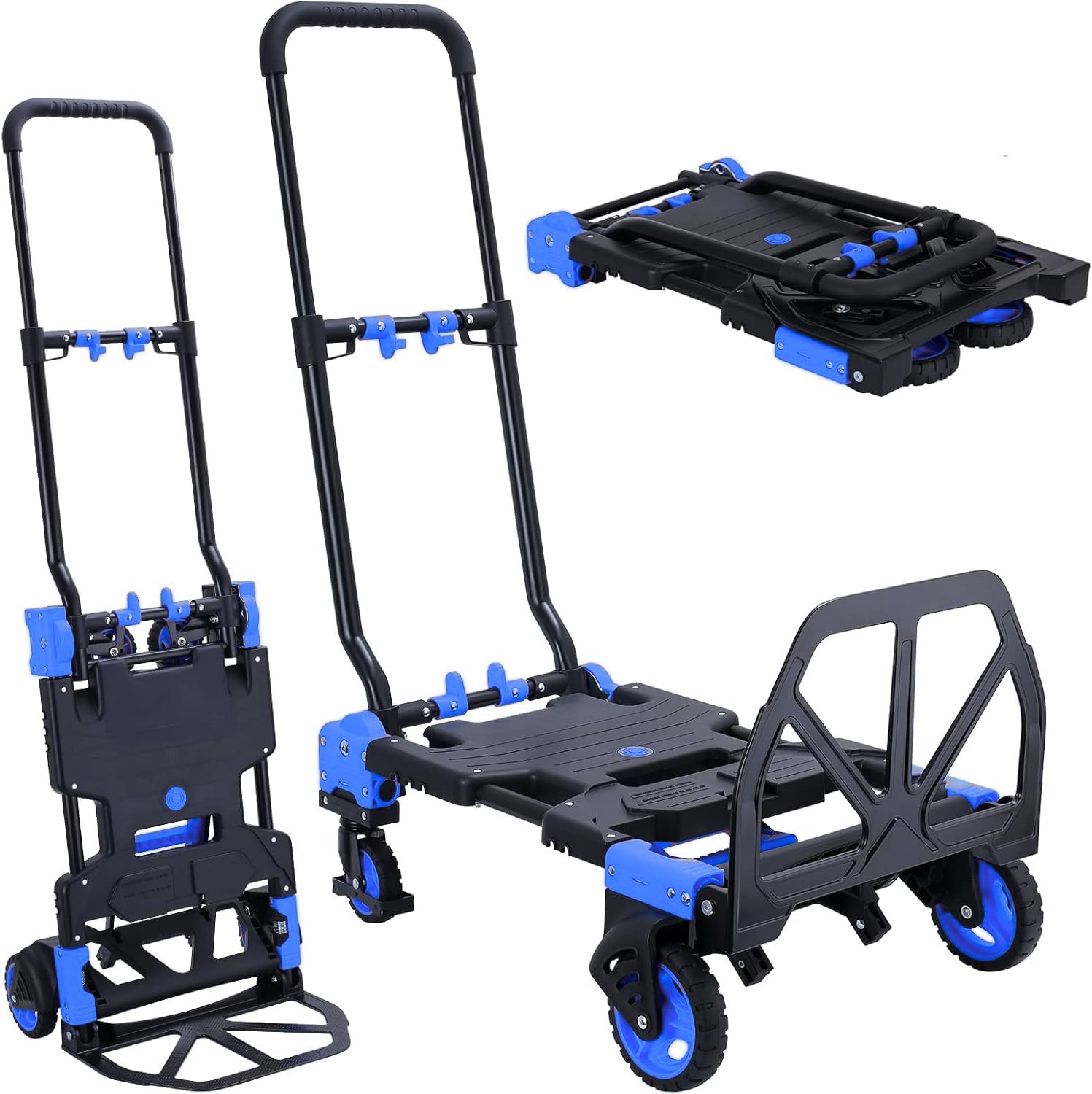 Heavy Duty Folding Hand Truck 330lbs 2 in 1 Aluminum Blue Dolly Foldable