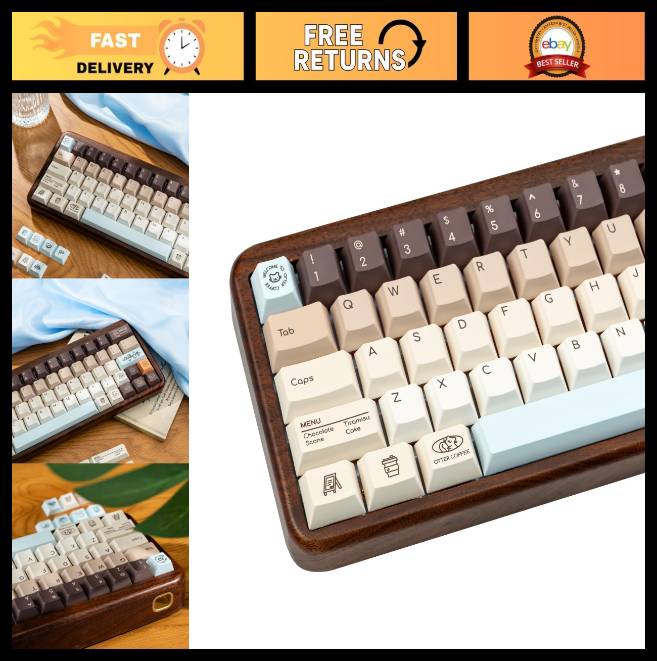 Brown Minimalist PBT Keycaps - Cherry Profile Mechanical Keyboard Accessories