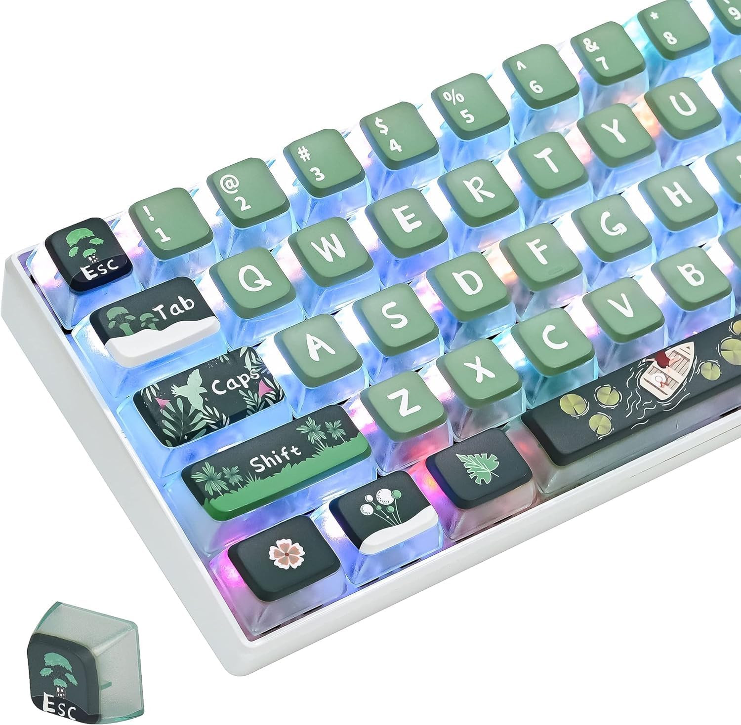 Green Pudding Keycaps - PBT Translucent 118 Key ASA Profile Keycap Set for 60 Pe