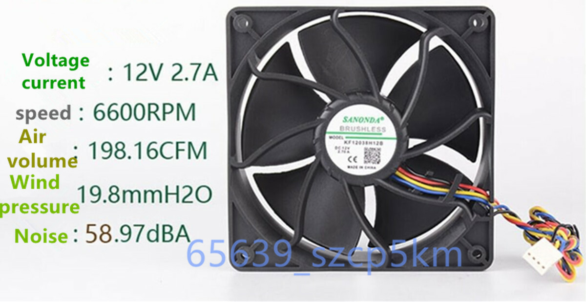 Antminer S9,S7,D3,L3+ Fan 12V 2.7A 6600RPM 120x120x38mm 4pin Replace QFR1212GHE