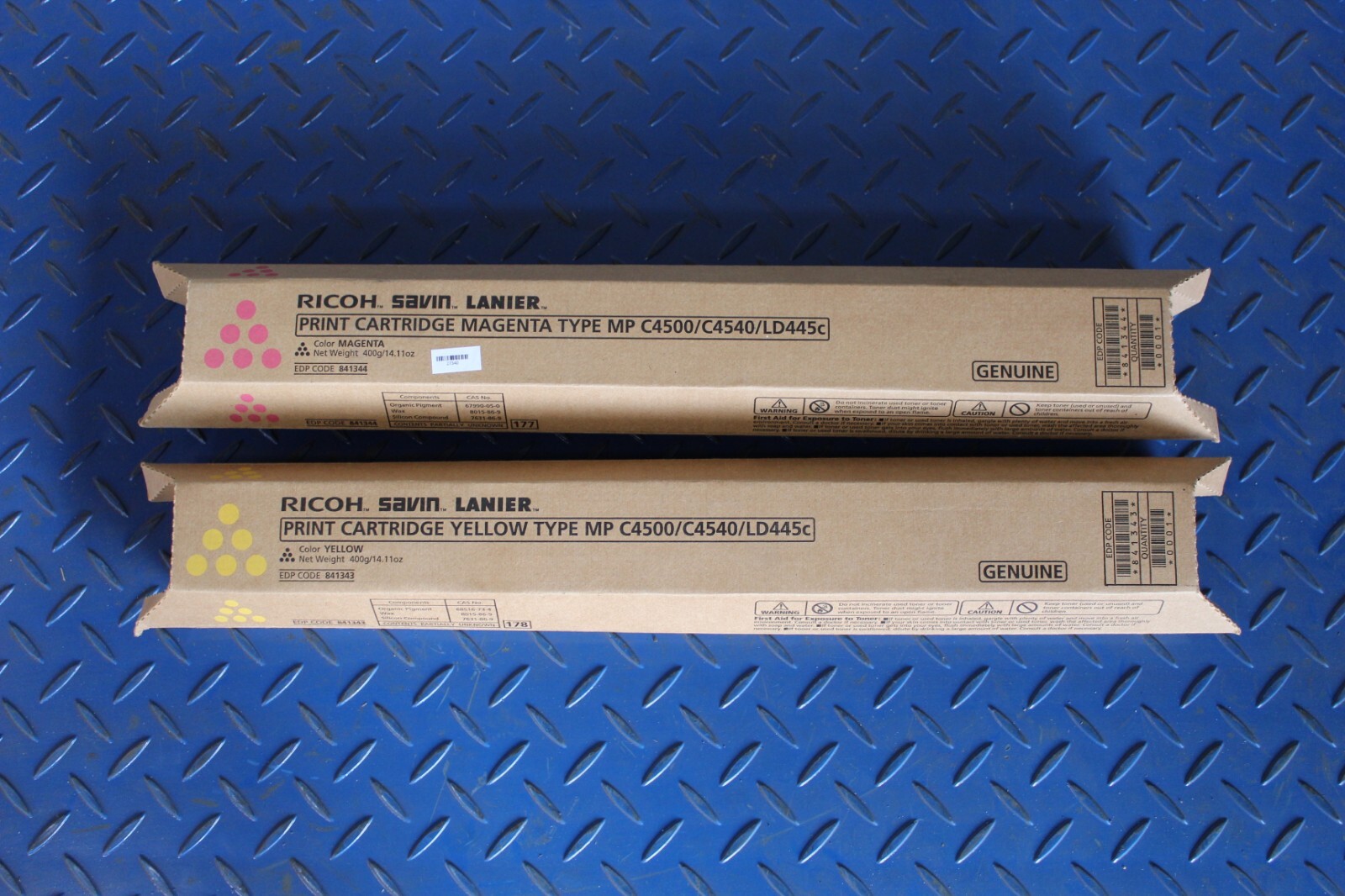 Set 2x Ricoh Savin Lanier Toner Cartridges 841344 841343 Magenta Yellow