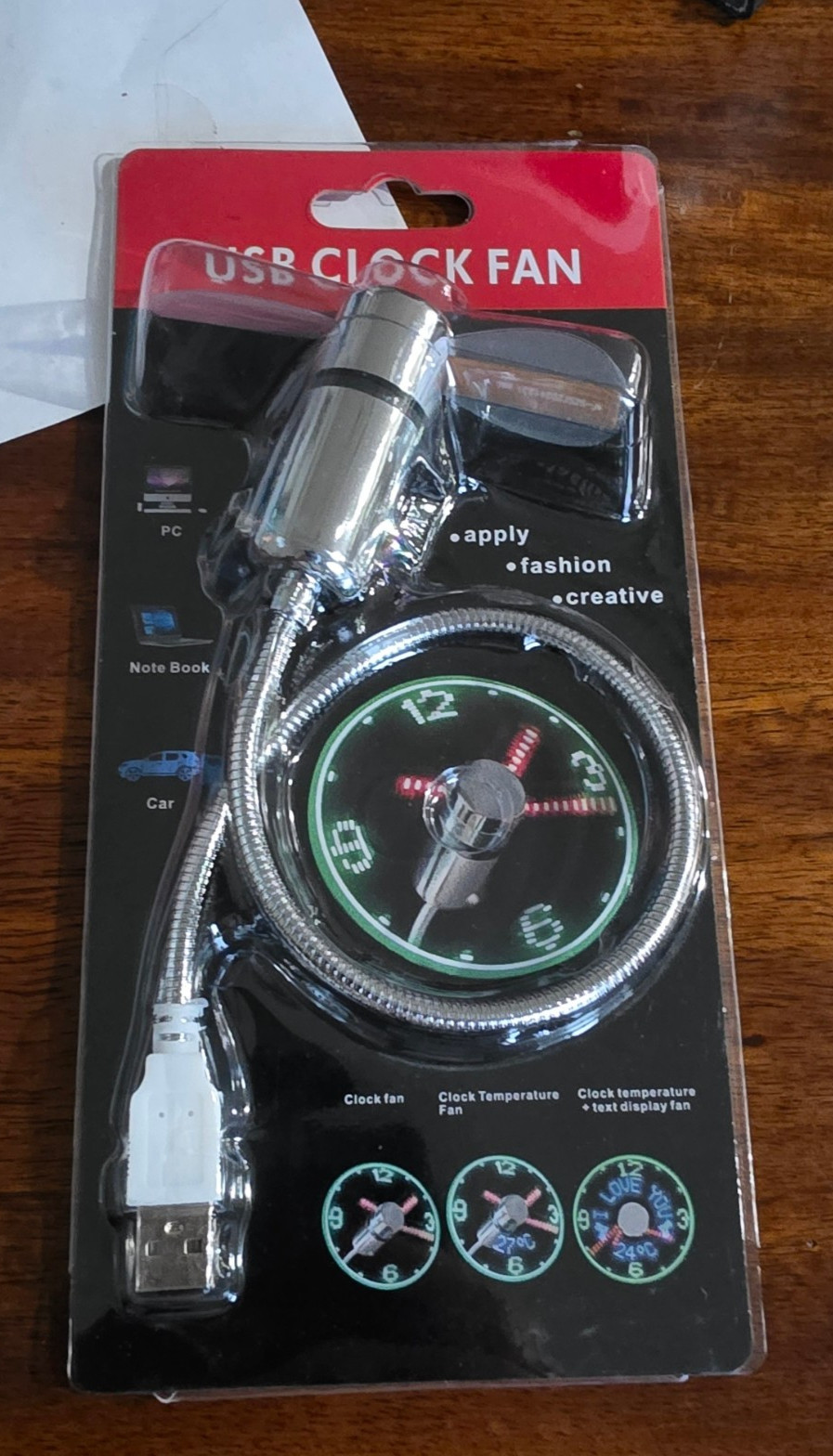 New USB Clock Fan with Real Time Clock and Temperature Display Function,Silver,