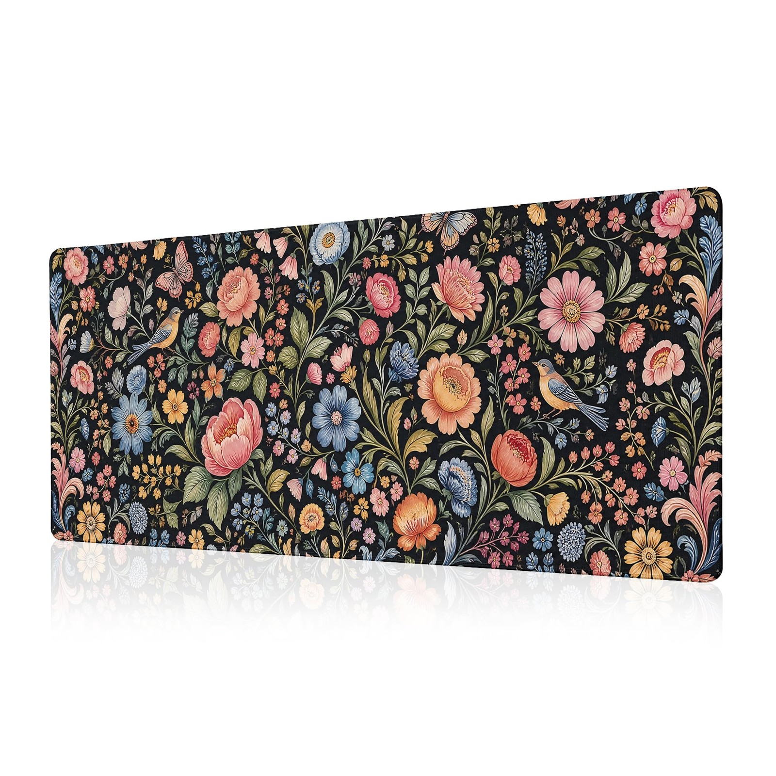 Black Floral Mouse Pad Flower Desk Mat XL Mouse Gaming Pads, Keyboard Pads Ex...