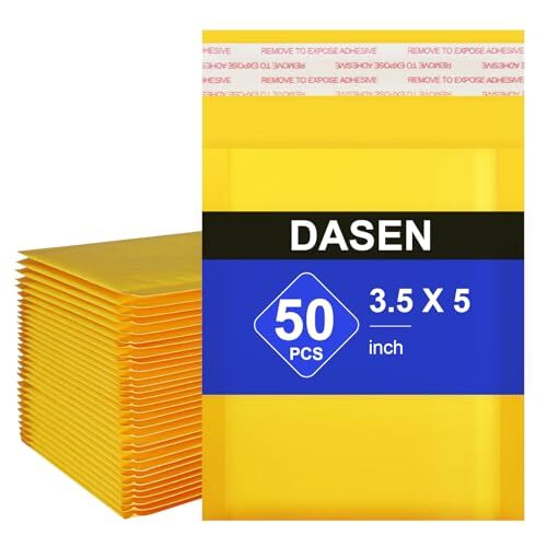 Dasen Kraft Bubble Mailers 3.5x5 Inch 50 Pcs,Small Self-Sealing 3.5x5-50Pc