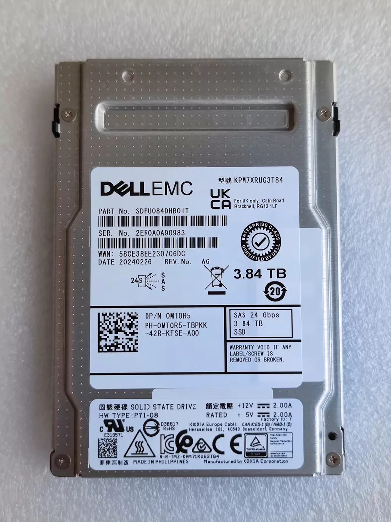 Dell EMC 3.84TB SAS 24G RI SFF 2.5" SSD Kioxia PM7-R KPM7XRUG3T84 0MT0R5 MT0R5