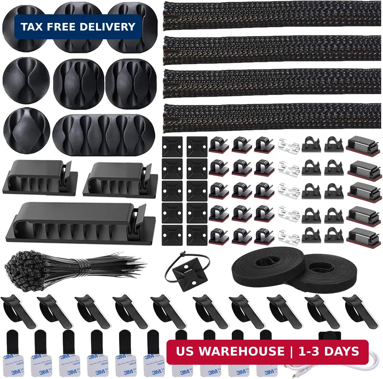 N NOROCME 192 PCS Cable Management Kit 4 Wire Organizer Sleeve,11 Cable Holder,3